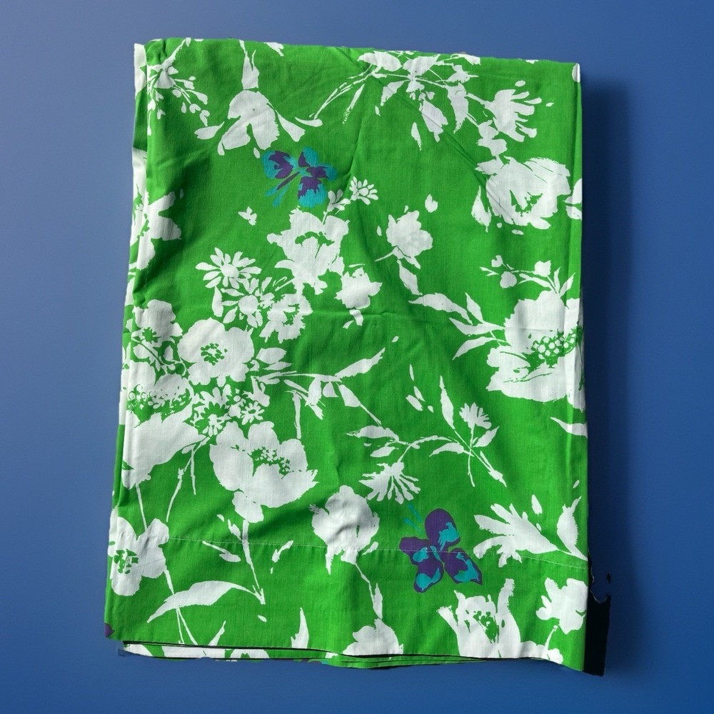 Vintage Fieldcrest Twin Flat‎ Sheet Floral Green with Purple Butterflies USA 60s